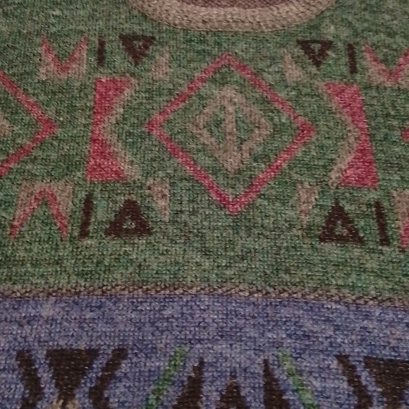 Moda di lentzos mens wool sweater size medium aztec geometric print green blue - Picture 3 of 6